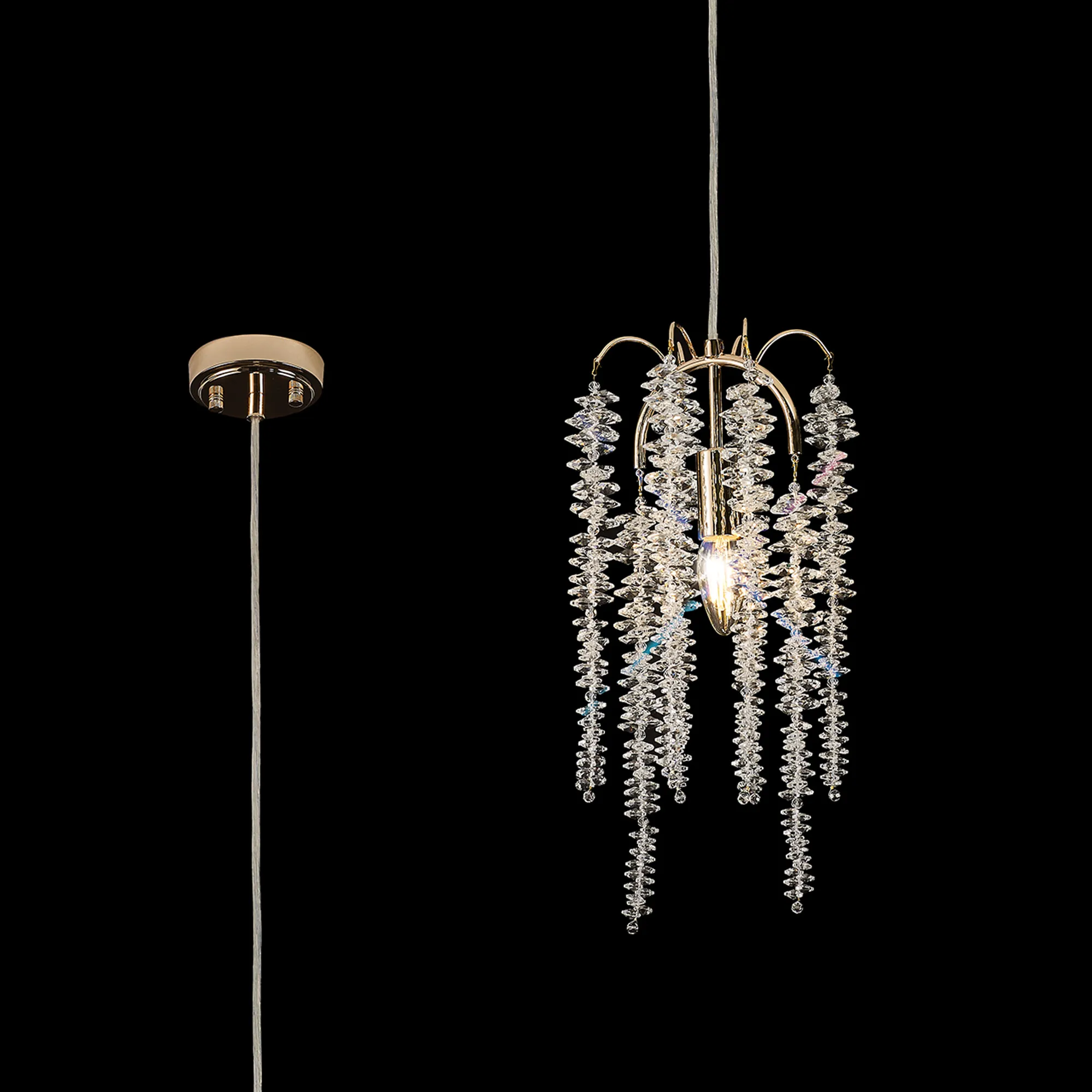 Wisteria French Gold Crystal Ceiling Lights Diyas Single Crystal Pendants